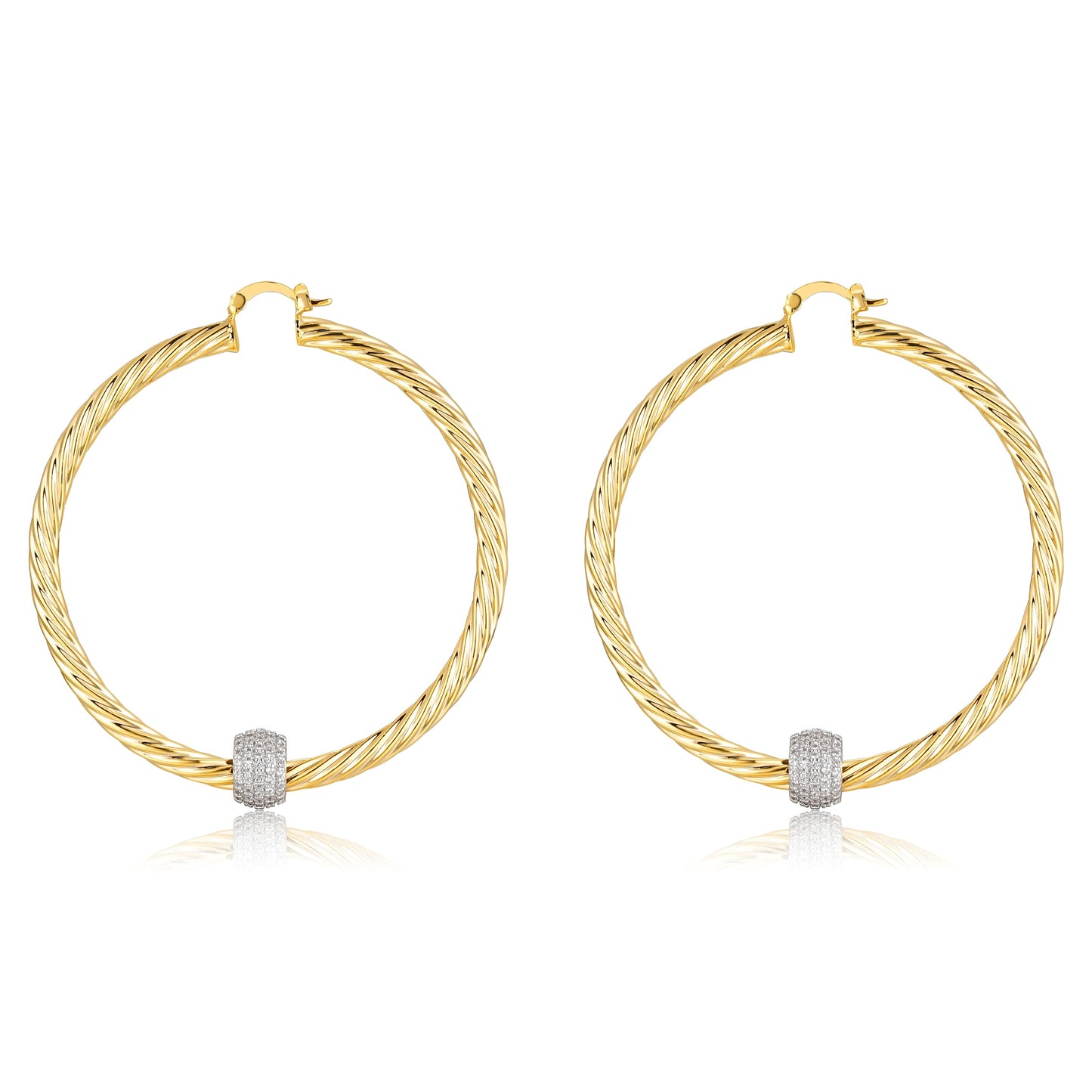 68mm Gold Twist Hoop Earrings with Disco Ball