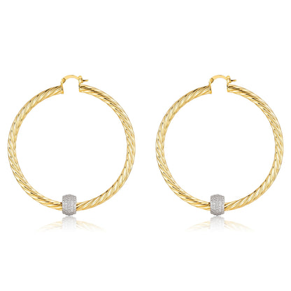 68mm Gold Twist Hoop Earrings with Disco Ball